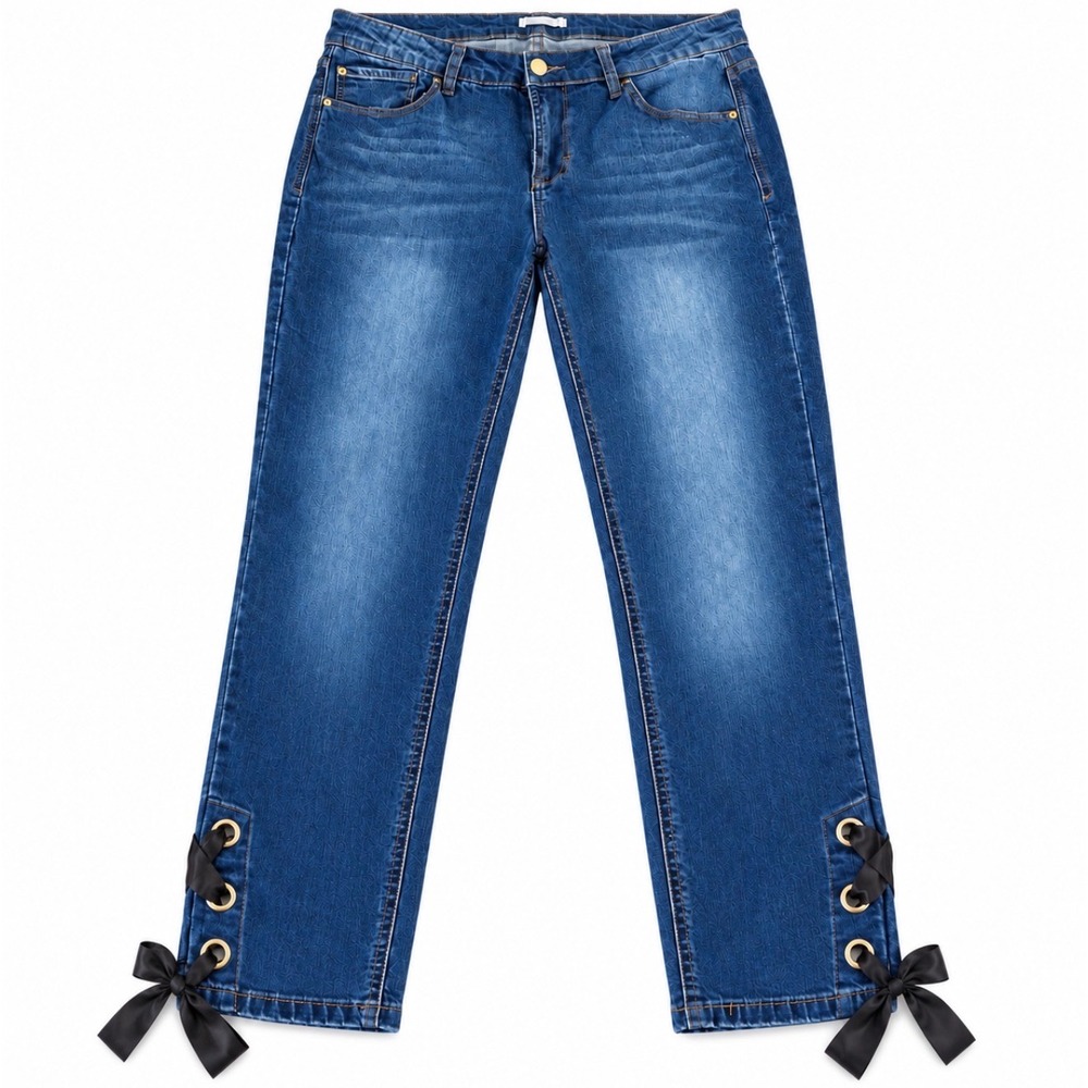 Kensie Jeans Womens 8/29 Blue Denim Straight Leg Lace Up Ribbon Hem Jeans Casual